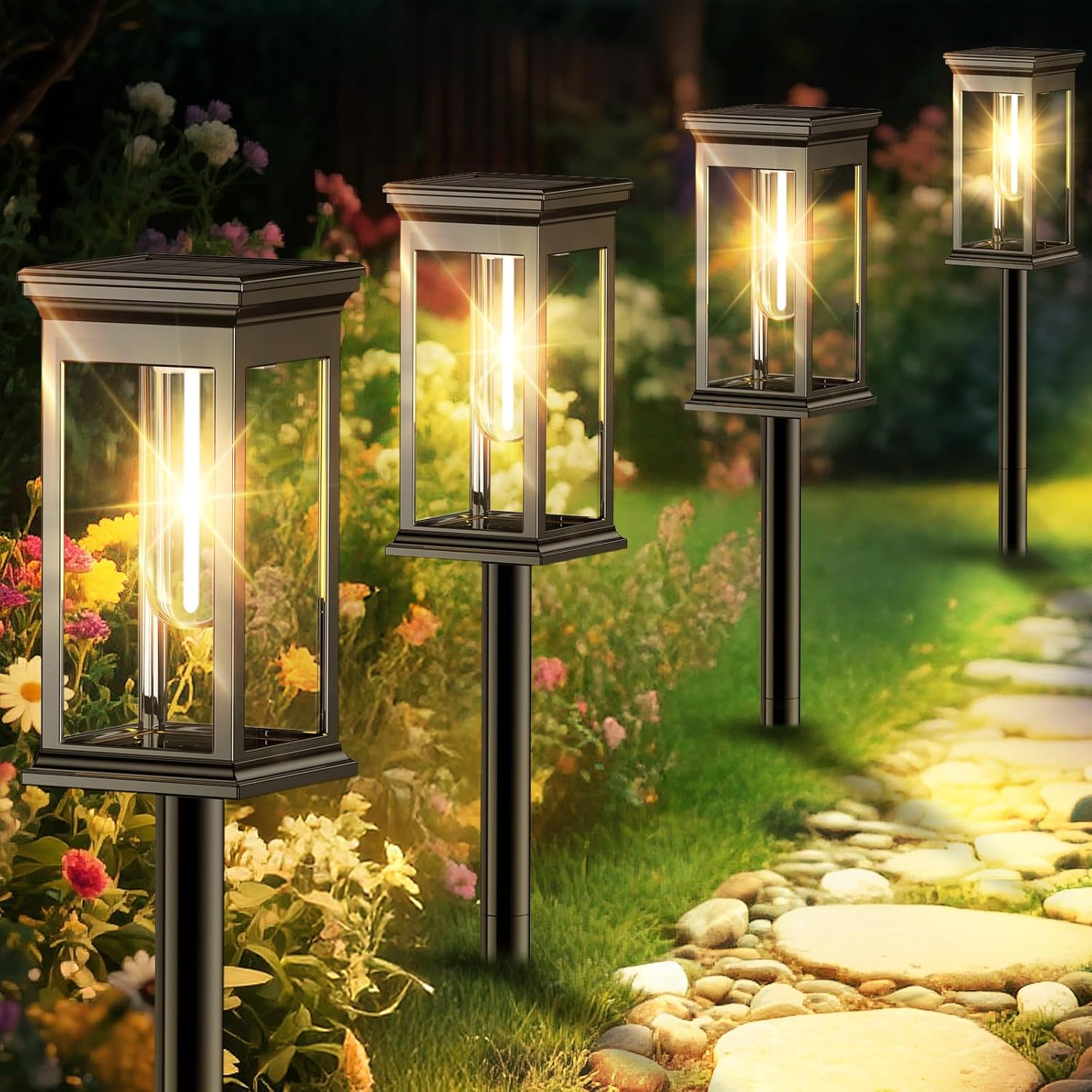 Solar Pathway Lights Outdoor Waterproof  8 Pack Bright Solar Powered Garden Lights with Auto On/Off, IP65 LED Landscape Lighting for Walkway Patio Lawn Yard Decor