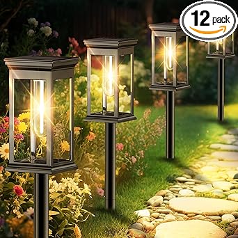Solar Pathway Lights Outdoor Waterproof – 12 Pack Bright Solar Powered Garden Lights with Auto On/Off, IP65 LED Landscape Lighting for Walkway Patio Lawn Yard Decor