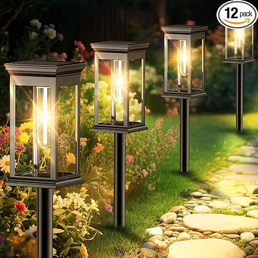 Solar Pathway Lights Outdoor Waterproof – 12 Pack Bright Solar Powered Garden Lights with Auto On/Off, IP65 LED Landscape Lighting for Walkway Patio Lawn Yard Decor