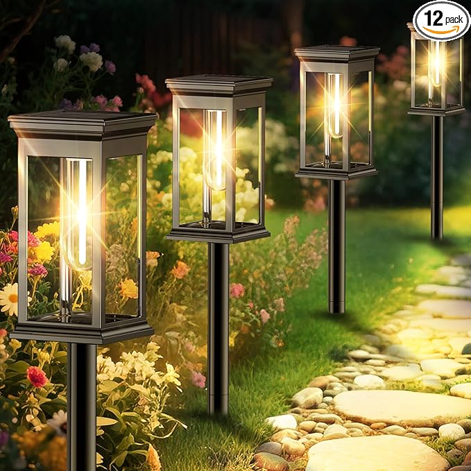 Solar Pathway Lights Outdoor Waterproof – 12 Pack Bright Solar Powered Garden Lights with Auto On/Off, IP65 LED Landscape Lighting for Walkway Patio Lawn Yard Decor