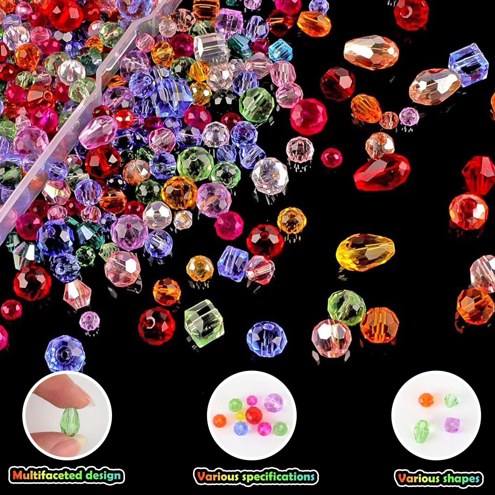 IETWATE Gefacetteerde glitter glazen kralen voor armbanden: 1300 stuks kralen voor armbanden volwassenen en kinderen, 3/4/6/8 mm glazen kralen om te rijgen, kristallen kleurrijke kralen om sieraden te