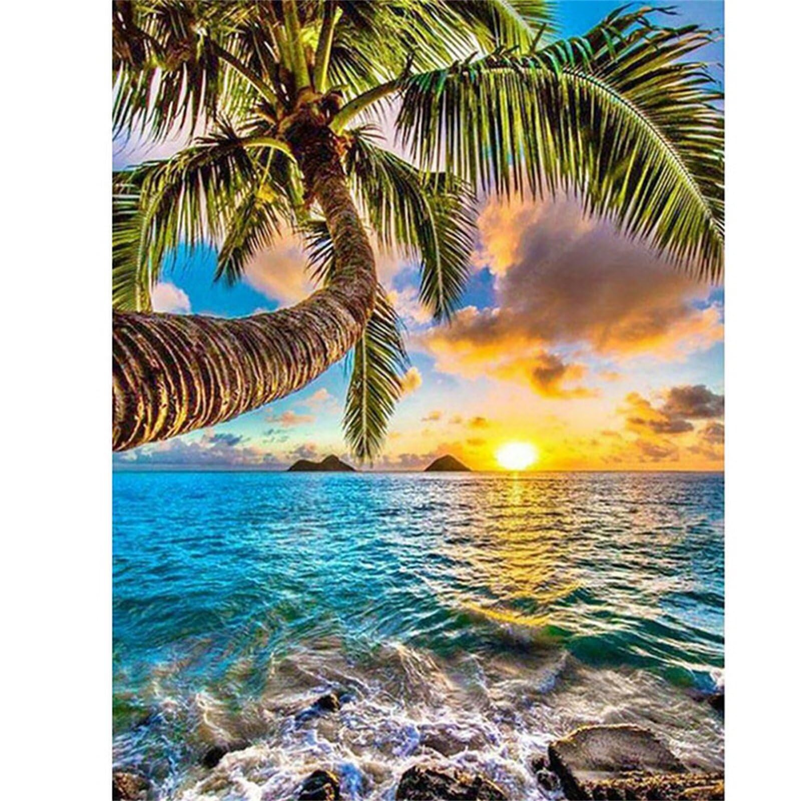 Kit Peinture Diamant Arbre de plage 70x100cm pour adultes - 8