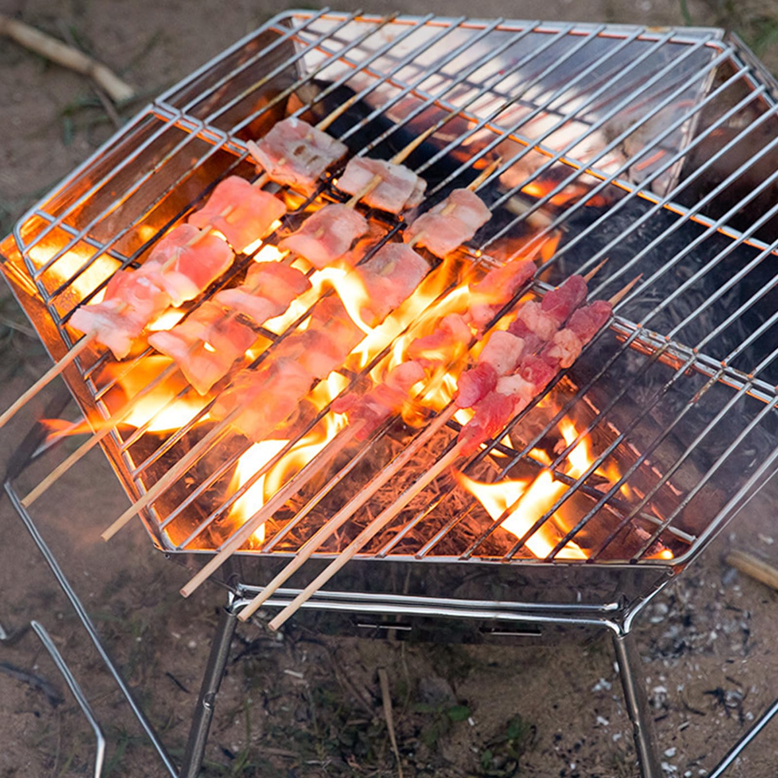 Przenośna składana kuchenka kempingowa – sześciokątny grill na węgiel drzewny, palenisko ze stali nierdzewnej, na ognisko, podwórko, patio, taras i piknik