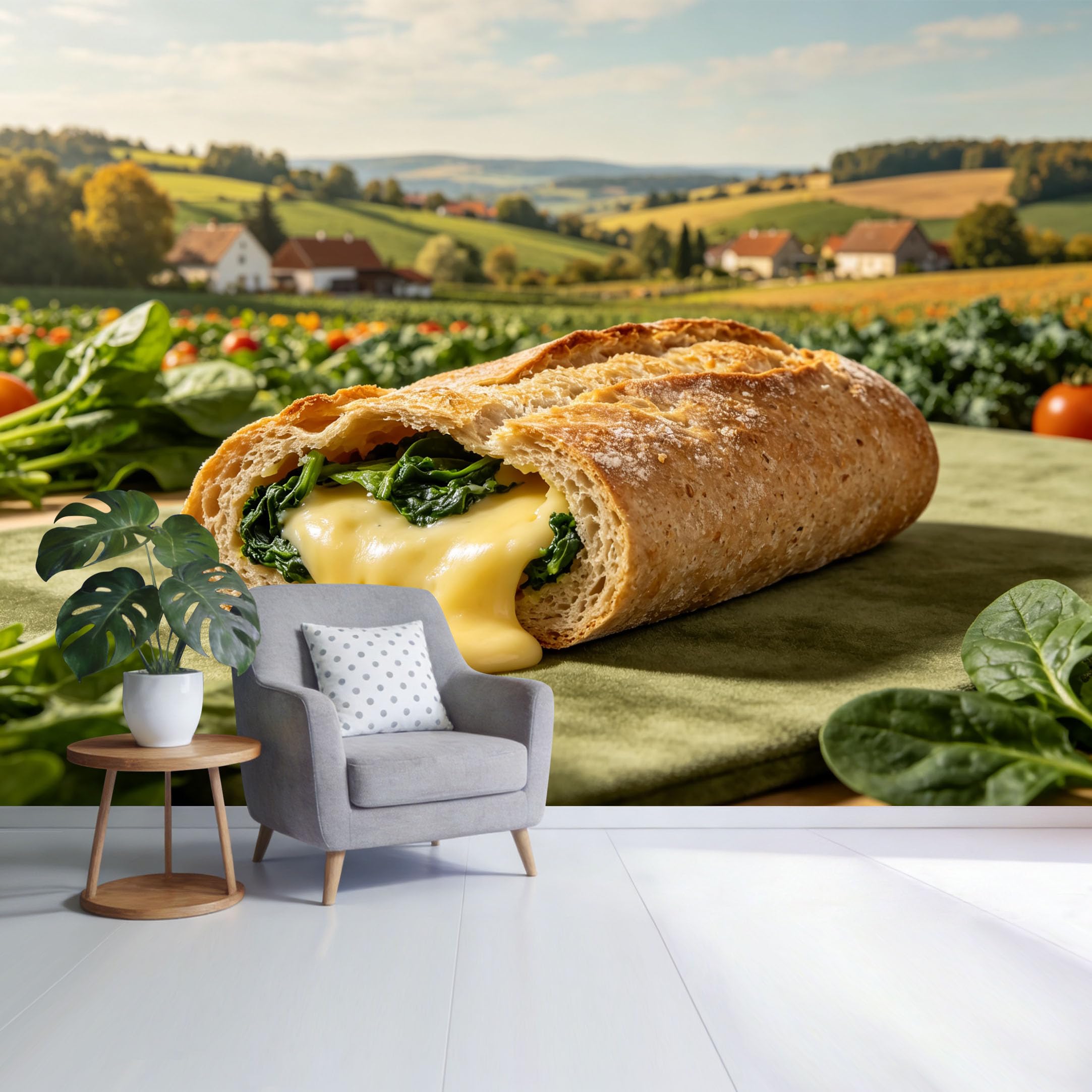 Custom Size Wall Mural Countryside Landscape Fresh Bread Cheese Spinach Farmhouse Kitchen View SelfAdhesive Wall Fabric Removable Wallpaper for Home Office Decor