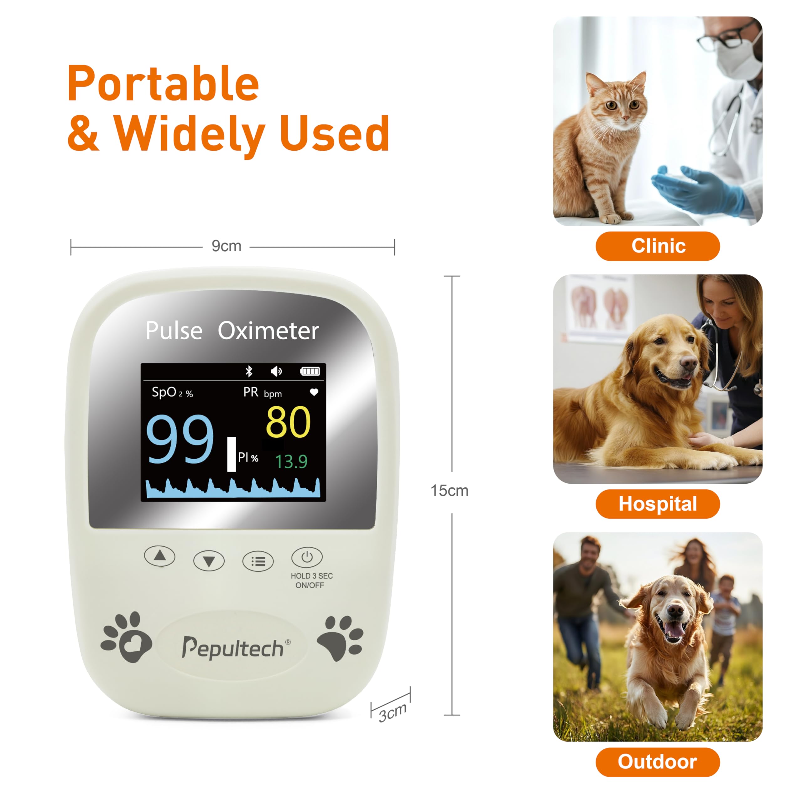 Oxymètre de pouls spo2 pour animaux, appareil d'oxymètre de pouls animal numérique portable pour chien de compagnie et chat sonde de langue, facile à utiliser, surveillance précise