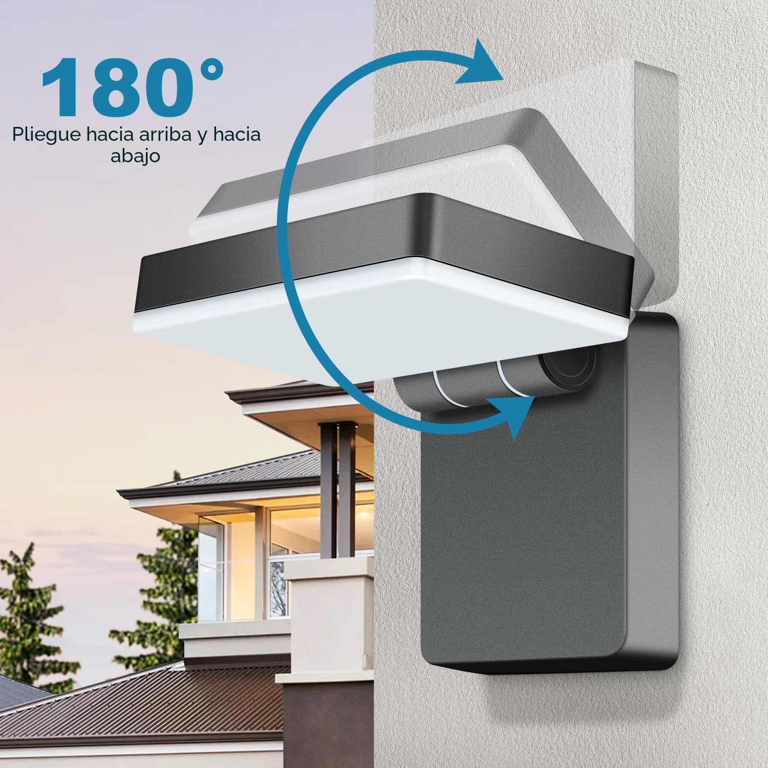 Kingwen 40W LED Aplique Exterior Pared 180 ° Pliegue Rotación 360 °IP65 Impermeable 3000K Lámpara Pared Warm White, Iluminación multiángulo, Adecuado Jardine/Pasillo/Balcone Apliques Parede Negra