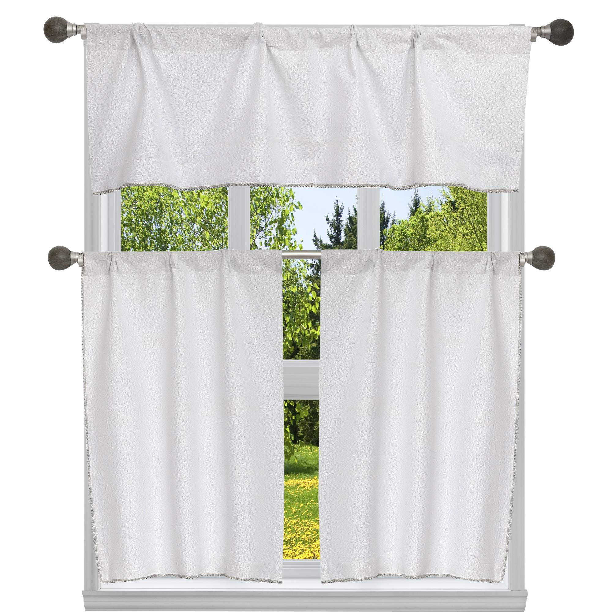 Duck River Textile Solid Kitchen Curtain & Tier Set, White-Silver, 58x15