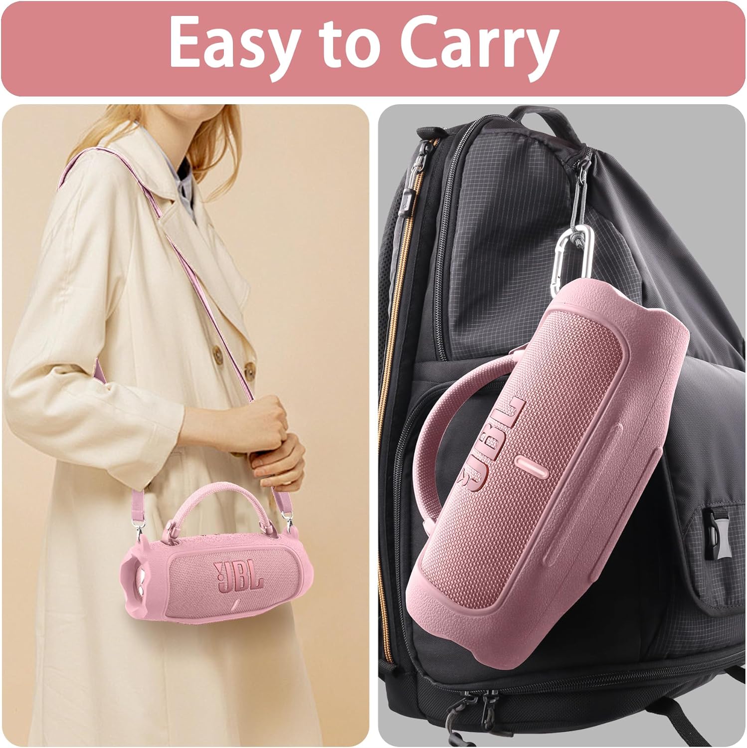 Aenllosi for JBL Charge 6 Wireless Bluetooth Speaker Silicone Cover Case with Adjustable Shoulder Strap,Pink (Case Only) - Image 6
