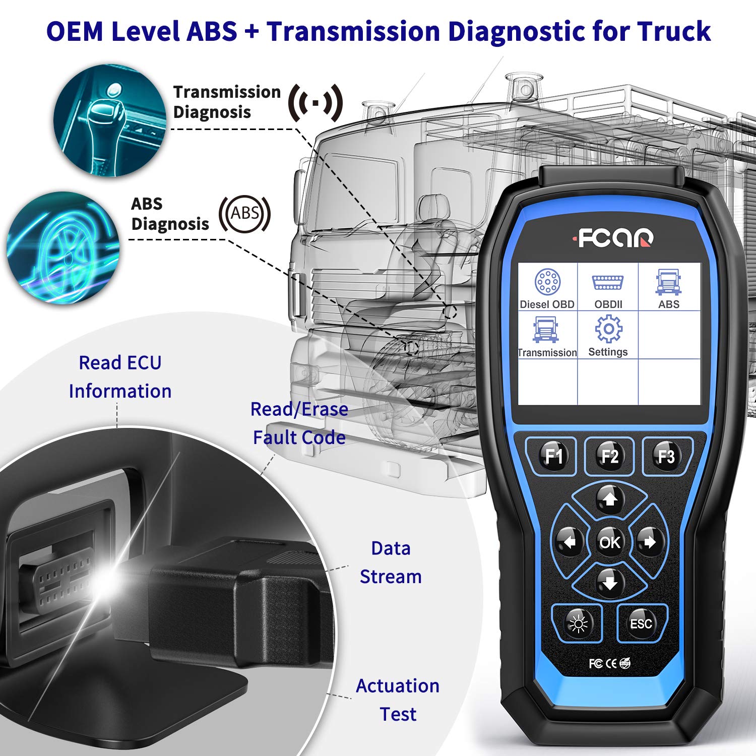 FCAR F507 Heavy Duty Truck Scanner, 2 in 1 Car OBD2 Scanner&HD Truck