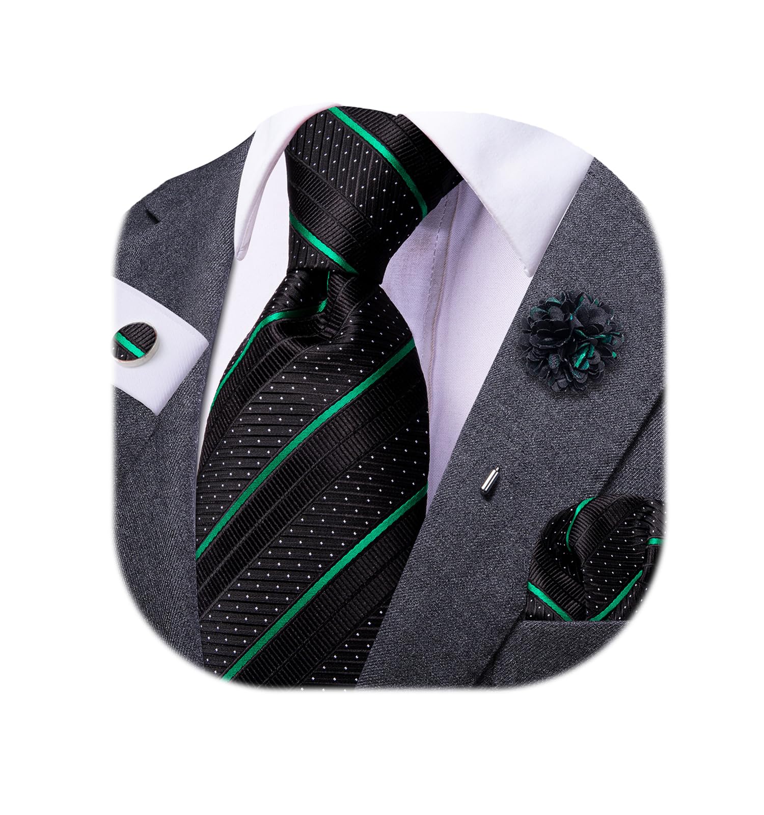 DubulleMens Tie and Lapel Pin Paisley Striped Floral Necktie for Men Pocket Square Cufflinks Wedding Party