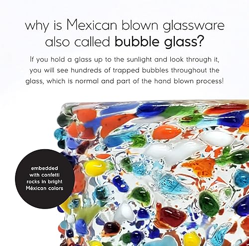 Miniatura 3 de MexHandcraft Confetti Rocks - Juego de 6 vasos de 10 onzas, cristalería multicolor mexicana hecha a mano, vidrio reciclado, sin plomo ni toxinas