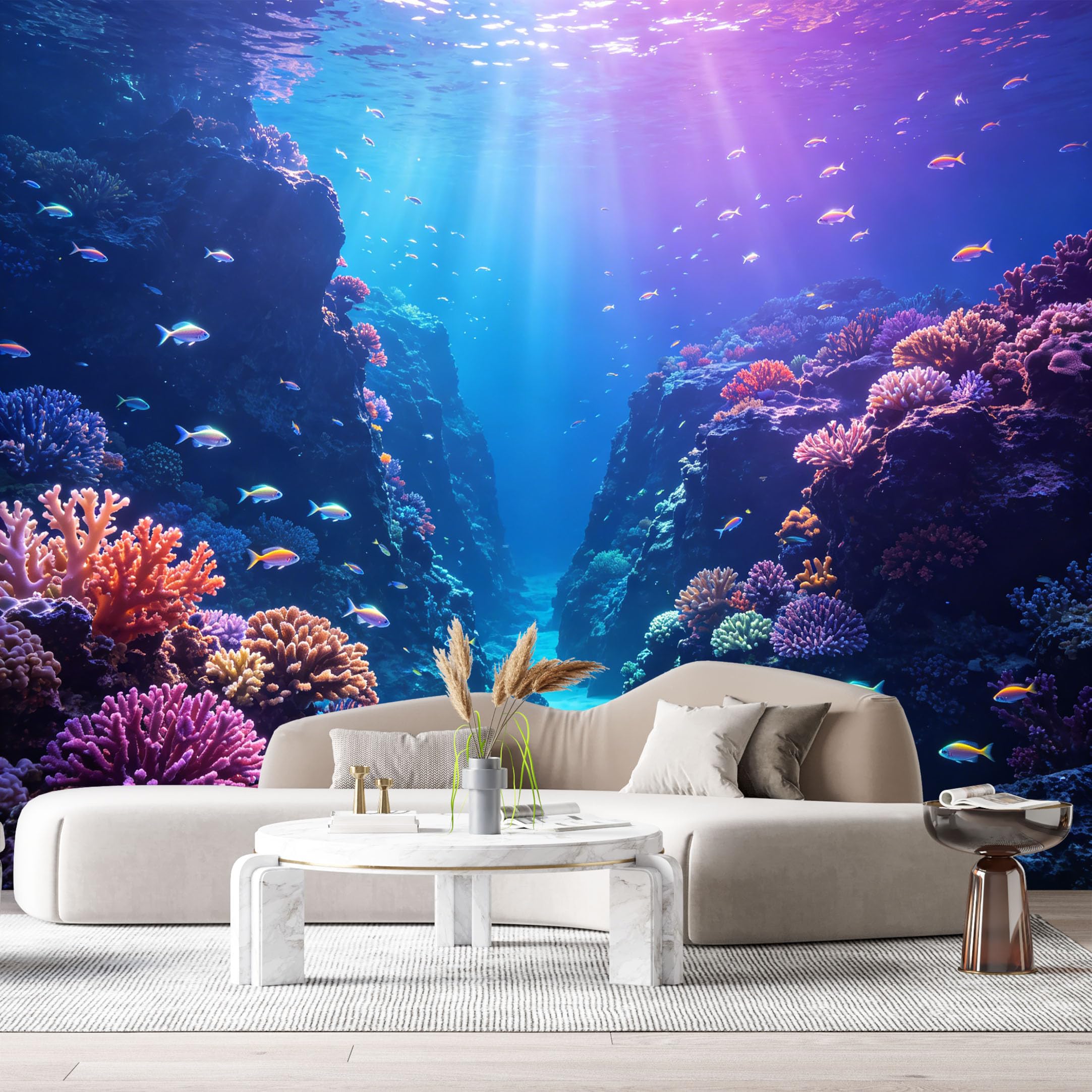 Custom Size Wall Murals Ocean Marine Tropical Coral Reef Underwater Scenery SelfAdhesiveWall Fabric Removable Wallpaper Wall Decor for Living Room Bedroom Bathroom