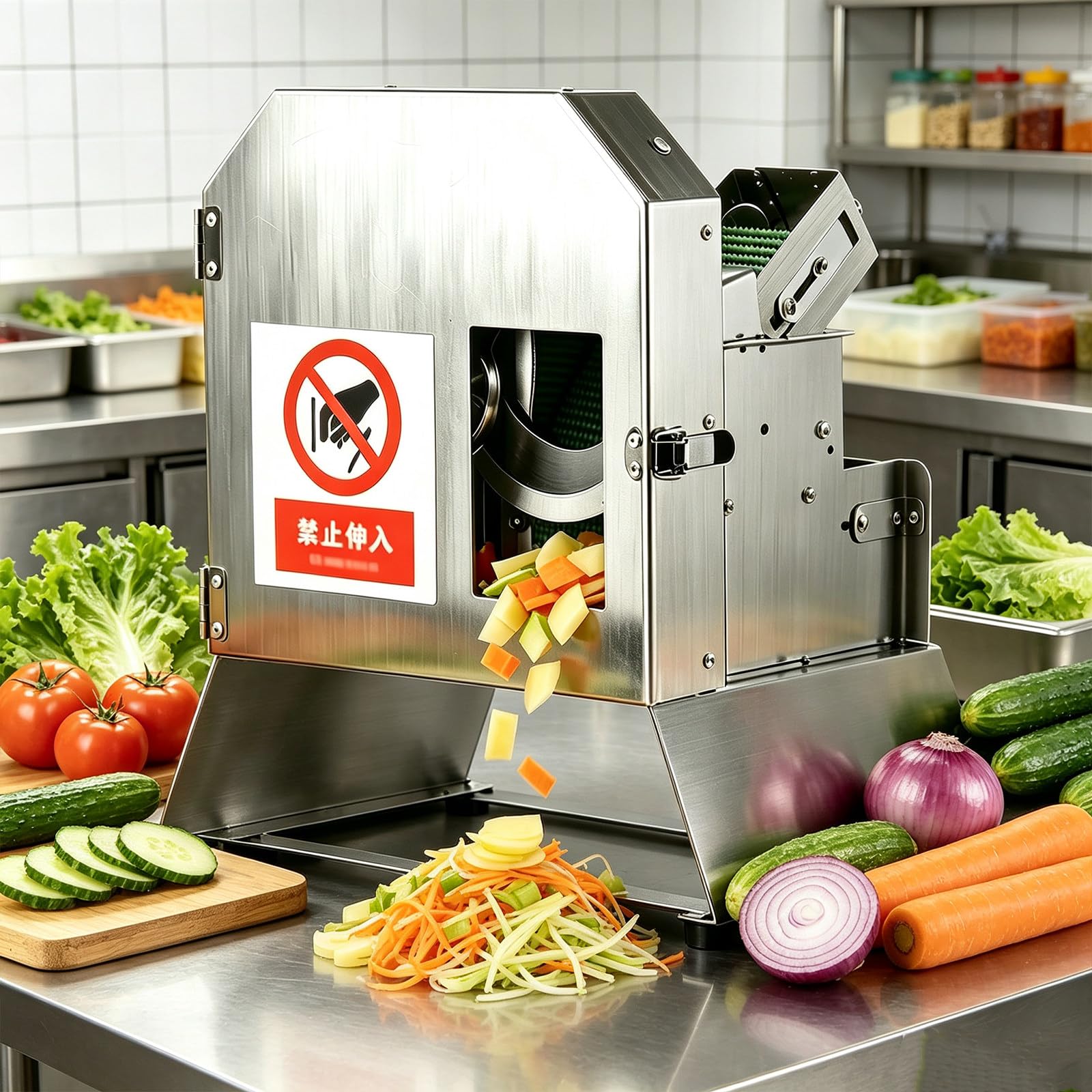 MINEYCHCEY Commercial Vegetable Slicer & Electric Chopper, 1.5-35mm Adjustable Cabbage Shredder, Heavy Duty Stainless Steel Food Processor for Kitchen Use