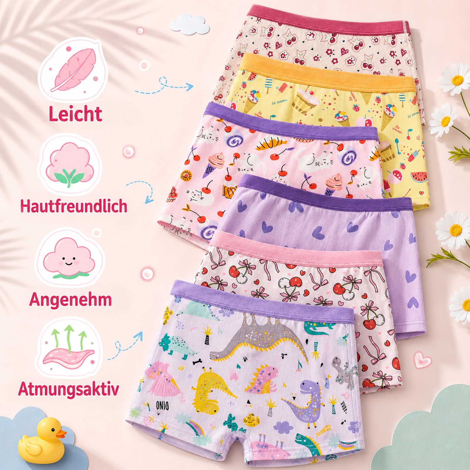 FLYISH DIRECT Mädchen Unterwäsche 6er Pack – Baumwolle Unterhosen, Atmungsaktiv & Dehnbar Mädchen Boxershorts