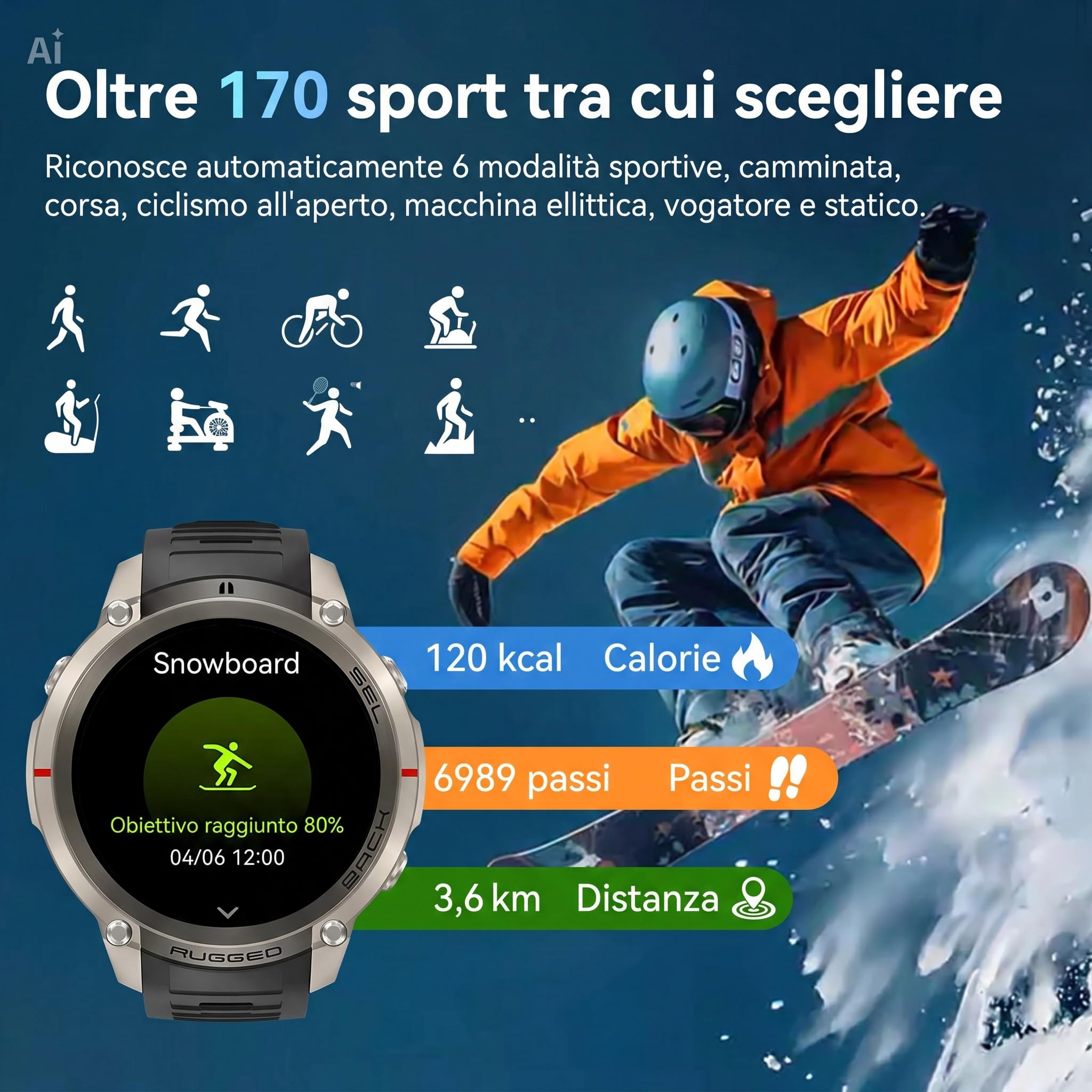 Smartwatch GPS con Mappe Offline, Bussola, Altimetro, Meteo – Orologio con Display AMOLED 1.43", Impermeabile 50M, Monitoraggio Cuore/Ossigeno/Pressione, Cinturino in Gel di Silice