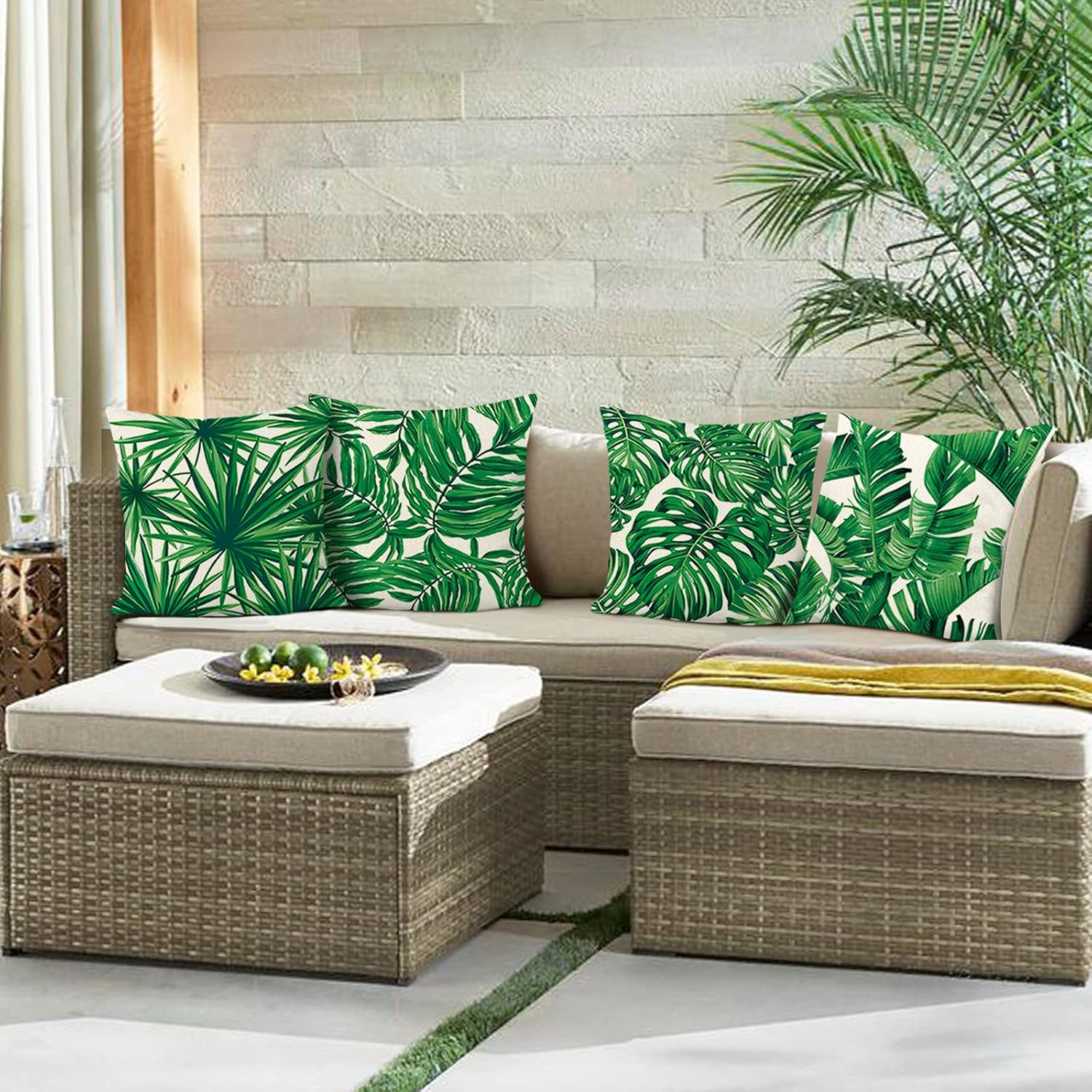 Bonhause Tropical Leaves Cushion Covers 45 x 45 cm Green Leaf Decorative Throw Pillow Covers Polyester Linen Pillowcases for Sofa Garden Outdoor Home Decor Set of 4 3 81 2jsRCfPL. AC SL1500