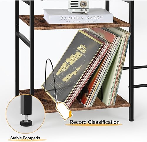 Miniatura 3 de Soporte para tocadiscos, mesa de almacenamiento de vinilo de 3 niveles con soporte para guitarra, soporte para tocadiscos con estación de carga y
