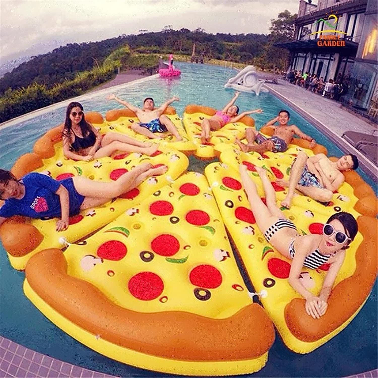 Fila Galleggiante a Forma di Pizza, zattera salotta Sportiva per Acqua Estiva, Galleggiante in Piscina Gonfiabile con Pompa elettrica per la Festa della Piscina LWX