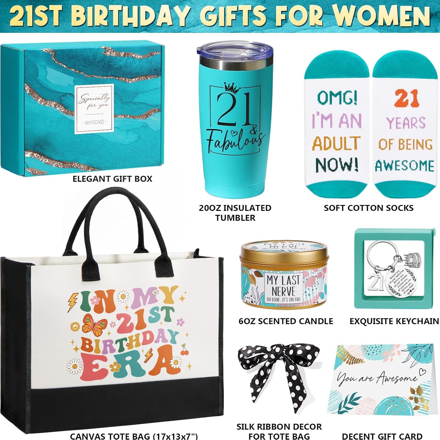 MAYICIVO 21st Birthday Gifts for Her Women, Cool Fabulous Gift for 21 Year Old Female Best Gift Ideas Happy 21st Birthday Gifts Baskets for Women Her Sister Friends Daughter Girlfriend - Image 4