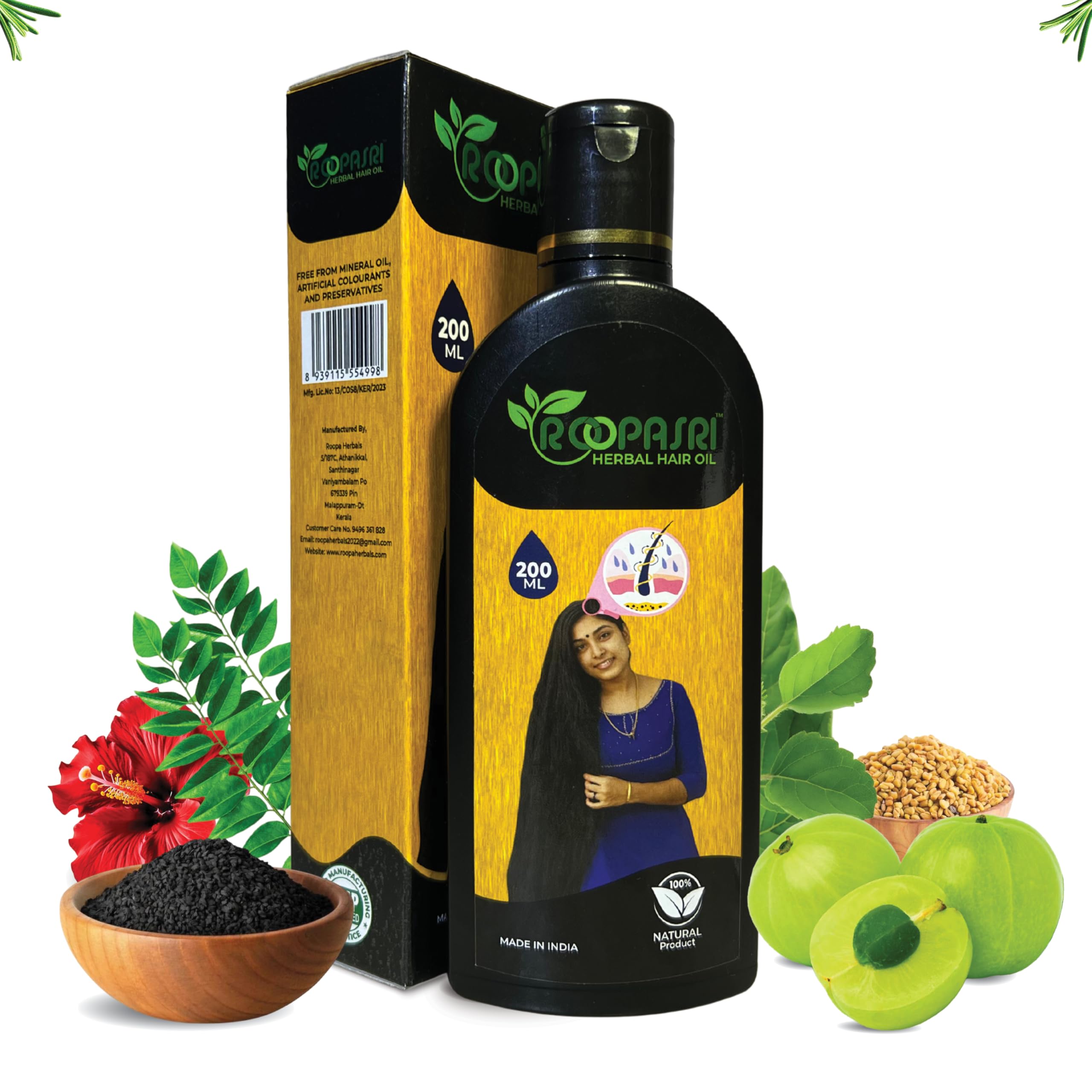 Herbal Hair Oil for Men & Women 200 ml | Promotes Hair Growth & Reduces Hair Fall | With Amla, Indigo, Moringa, Hibiscus Flower, Coconut and Bhringraj | Mineral Oil free