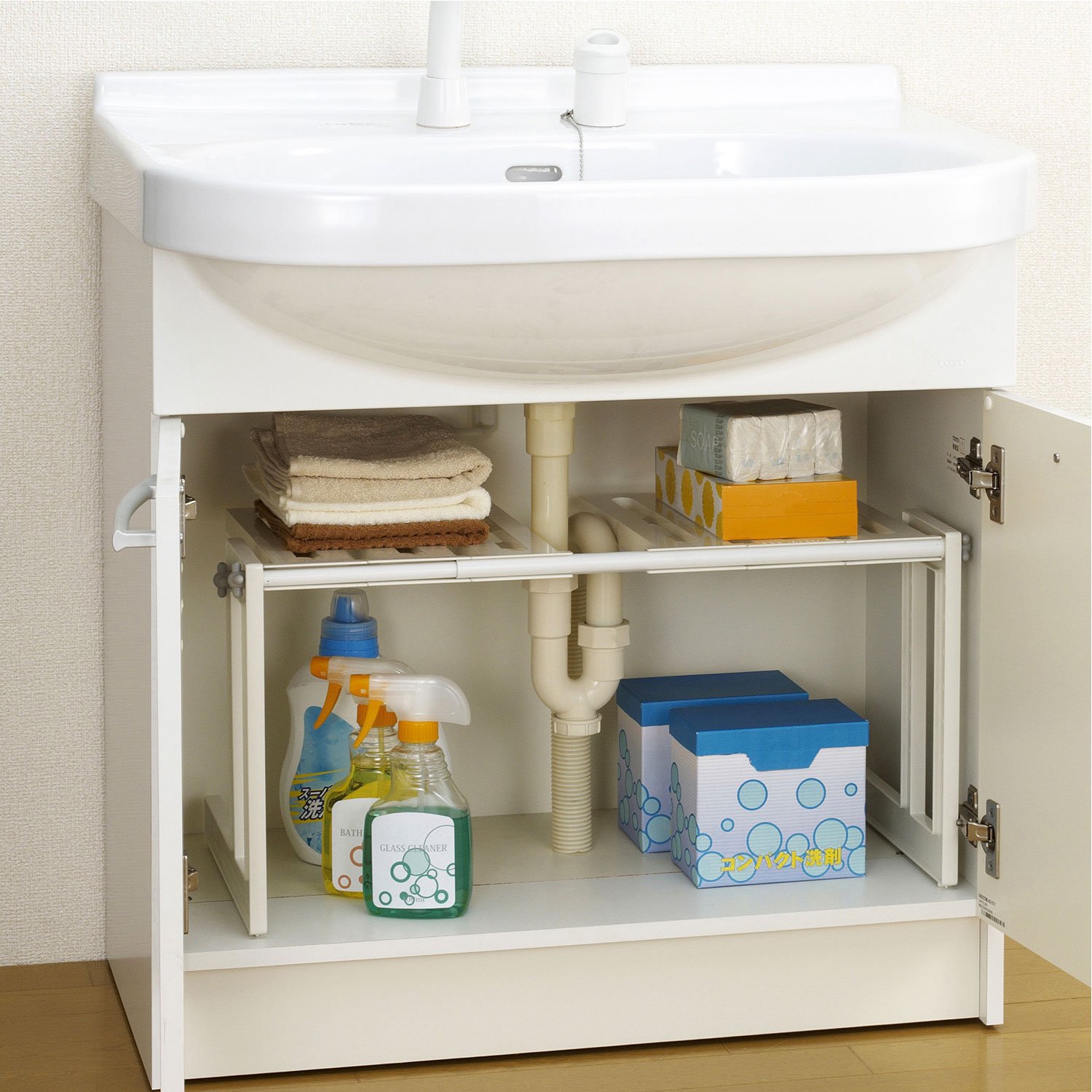 Amazon｜ガオナ 洗面台用フリーラック1段 伸縮式 50～75センチ 棚板 