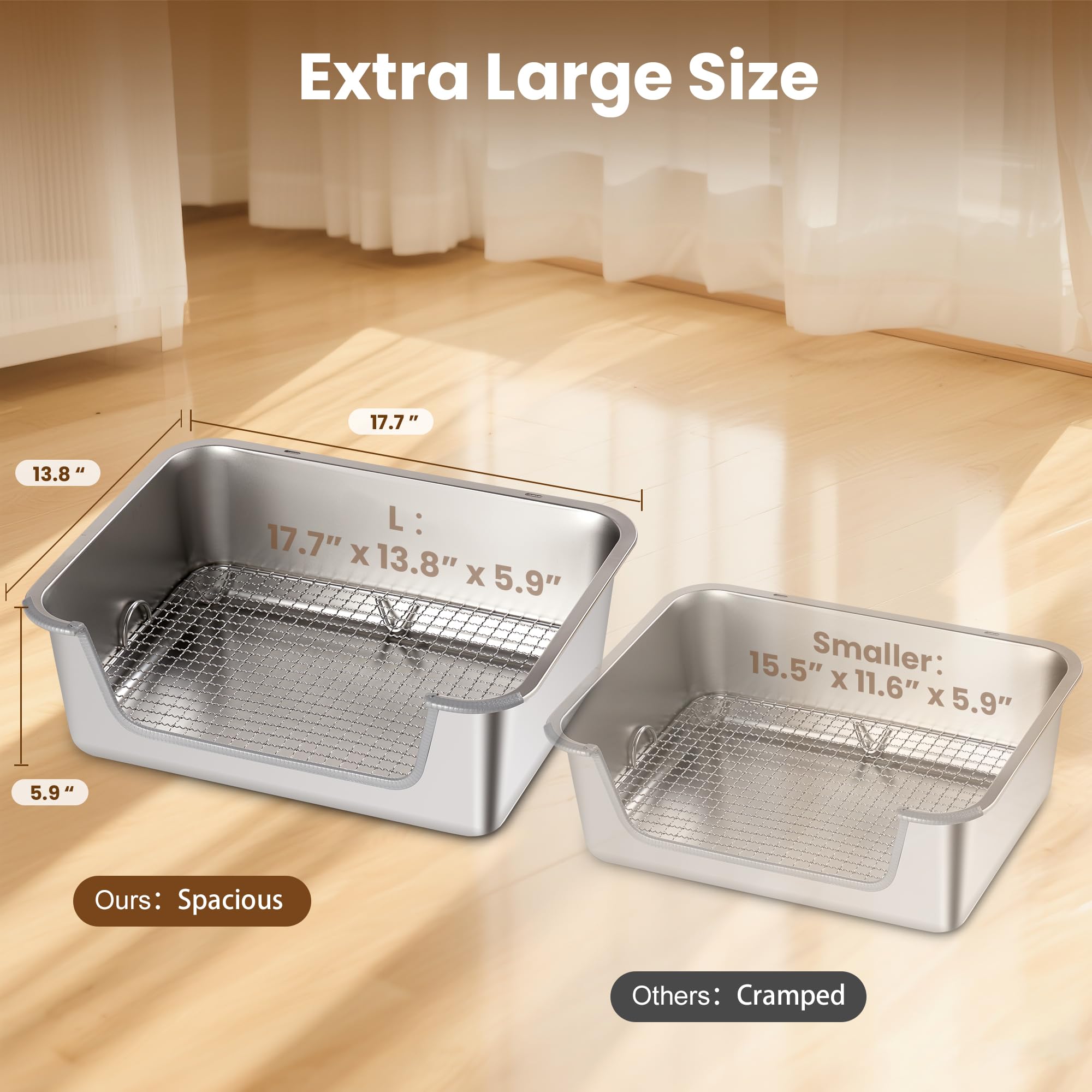 Rabbit Litter Box, Extra Large Bunny Litter Box with 304 Stainless Steel Sifting Tray & Hooks, Rabbit Litter Box, Easy to Clean and Odor Control (17.7" × 13.8" × 5.9") - image 2
