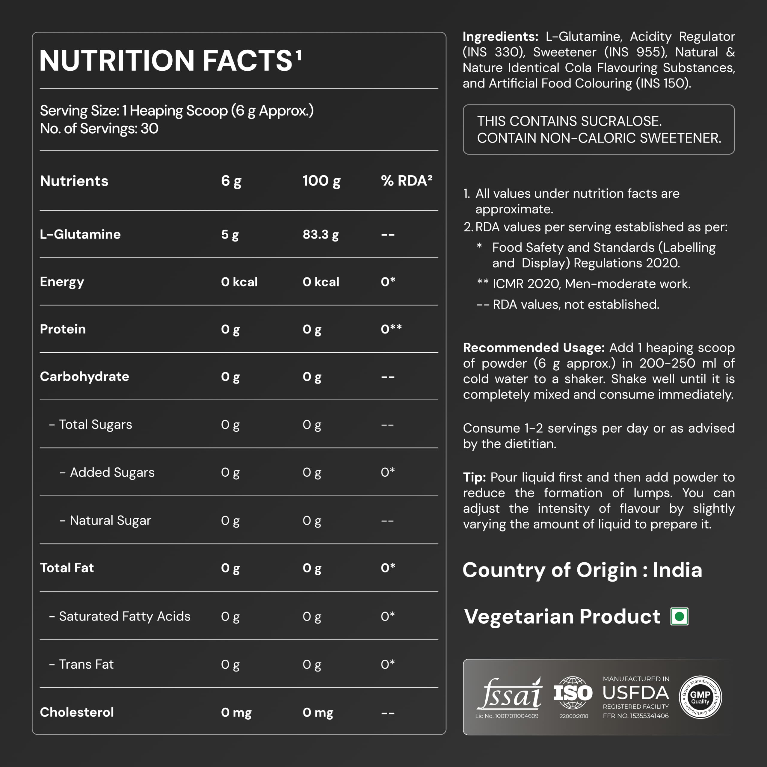 Nutrabay Gold L-Glutamine Supplement Powder 180g, Cola Flavor β Post Workout Amino Acid for Muscle Growth & Recovery | 100% Authentic Supplement | No Banned Substances | Tested for Purity 4