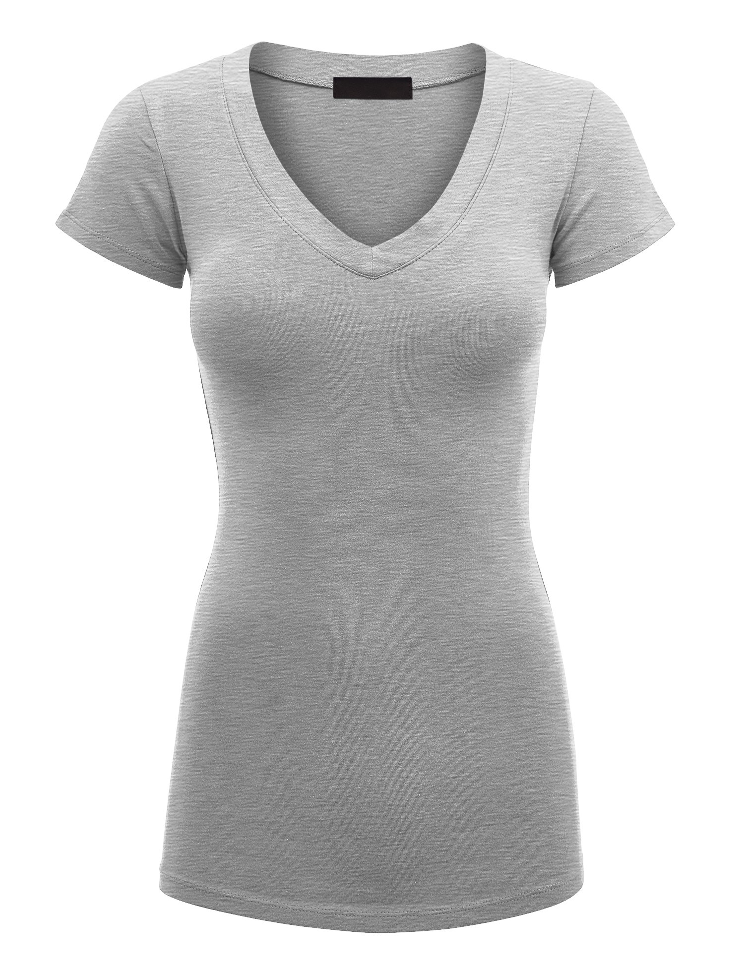 Lock and Love Women's Basic Slim Fitted Short Sleeve Casual V Neck Cotton T Shirt