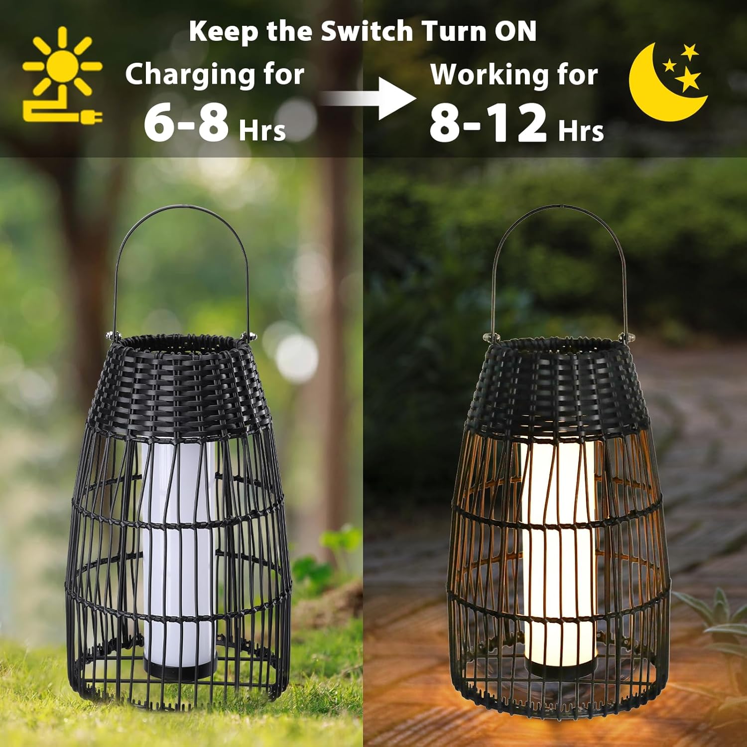 Afirst Solar Lanterns Outdoor, Natural Rattan Bamboo Hanging Solar Lights Waterproof Decorative Lanterns for Yard, Patio, Lawn, Tabletop, Pathway, Landscape, Garden Decor Gifts
