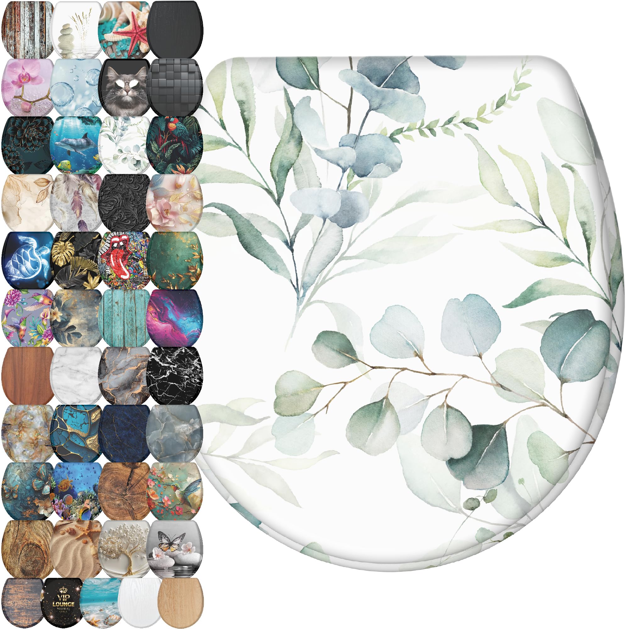 Sanilo Wooden Toilet Seat with Quick Release &amp; Soft Close [ROUND] - Decorative &amp; Slow Close Molded Wood Seat - With One Click for Easy Installation &amp; Cleaning - With Adjustable Fit (Eucalyptus)