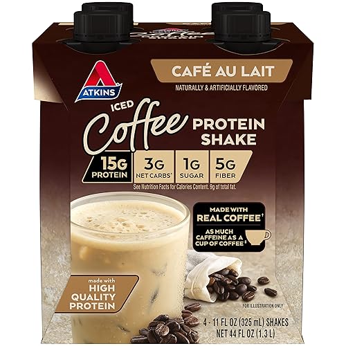 Atkins Atkins - Batido de proteínas de café helado Au Lait 4 batidos