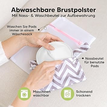 Breastfeeding Pads made from Organic Bamboo 14 Washable Pads + Wash Bag Nursing Nipple Insert for Maternity Reusable Nipple Covers for Breastfeeding
