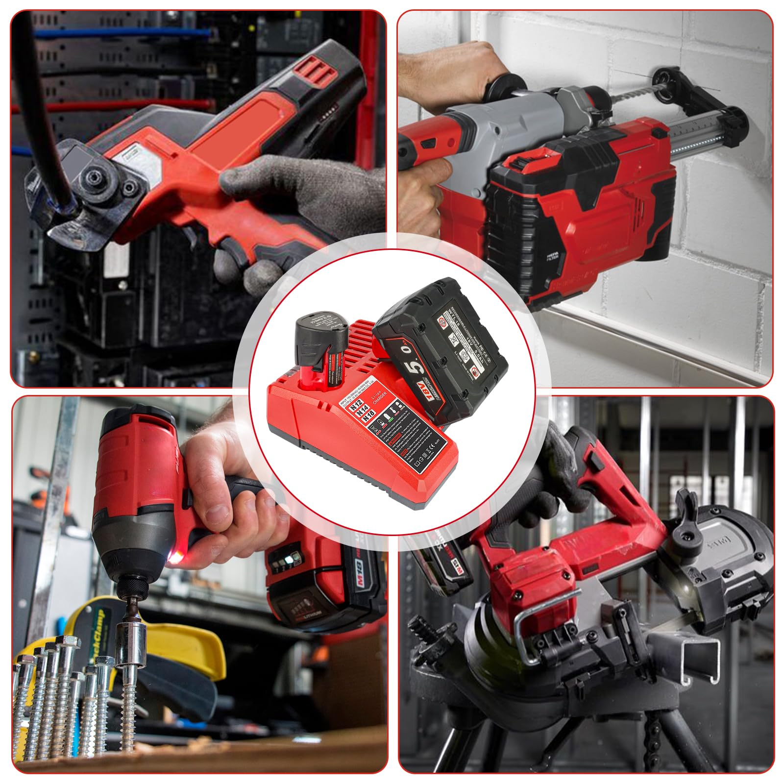 QUPERR Chargeur Rapide 3A M12 & M18, Compatible avec Batteries Li-ION Milwaukee 12V–18V 3Ah 4Ah 5Ah 6Ah, avec indicateur LED et Protection Multiple
