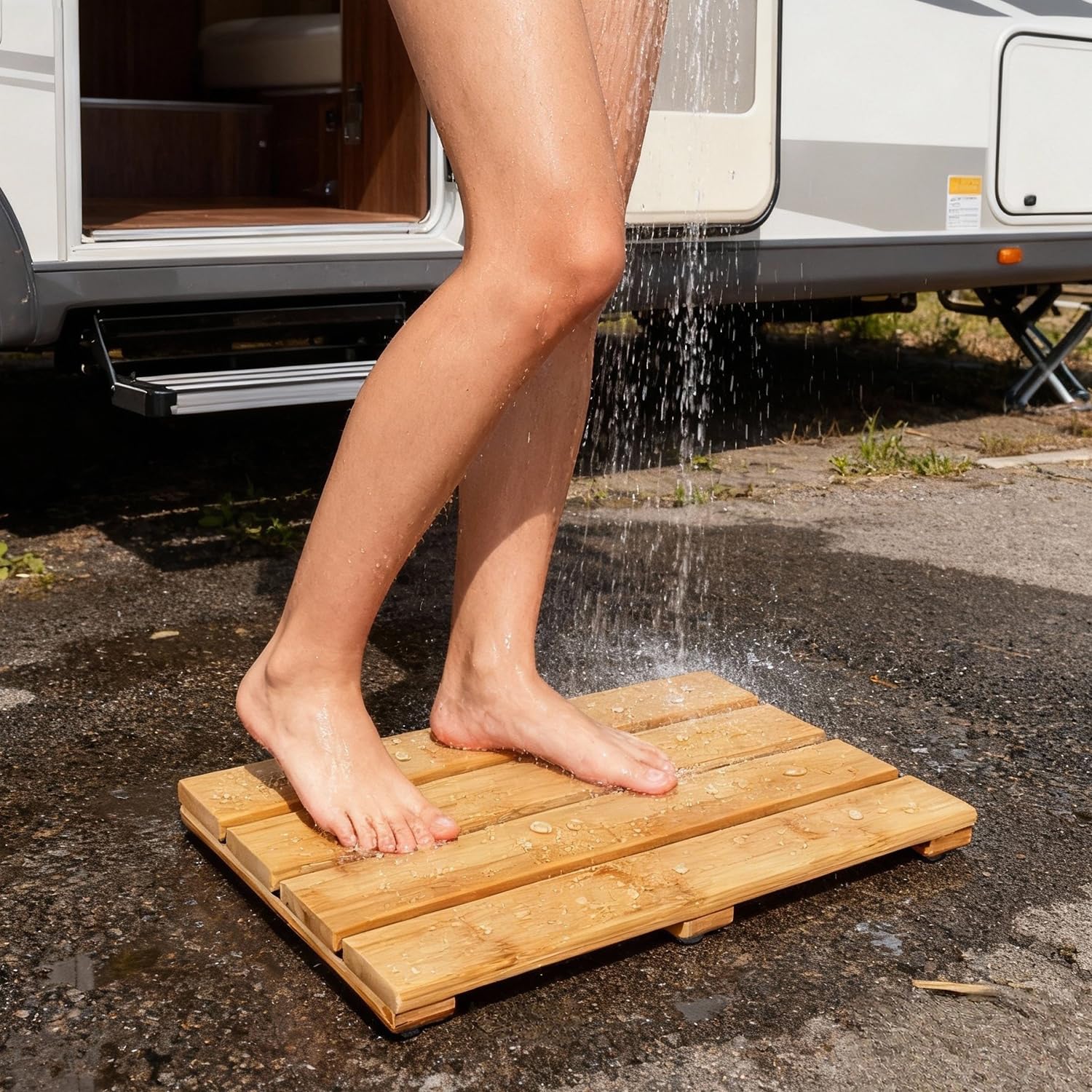 Tapete de baño de bambú para Ducha, tapete pequeño Antideslizante de Madera de bambú para Interior o Exterior (15.8 x 10.2 Pulgadas)