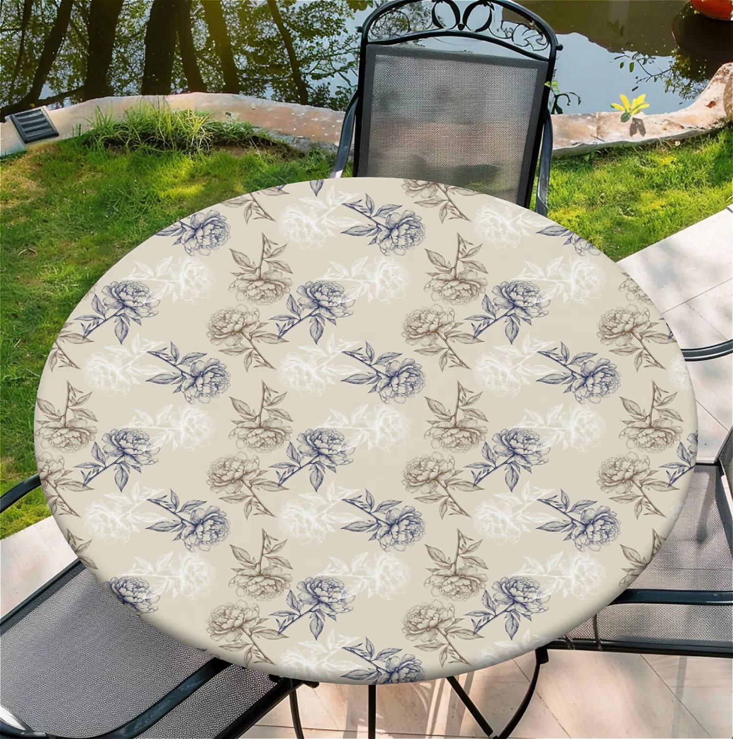 artslion Round Table Cloth with Elastic Edge 36 In– Waterproof Wipe Clean Fitted Table Cover for Indoor & Outdoor Use – Rose Patterns