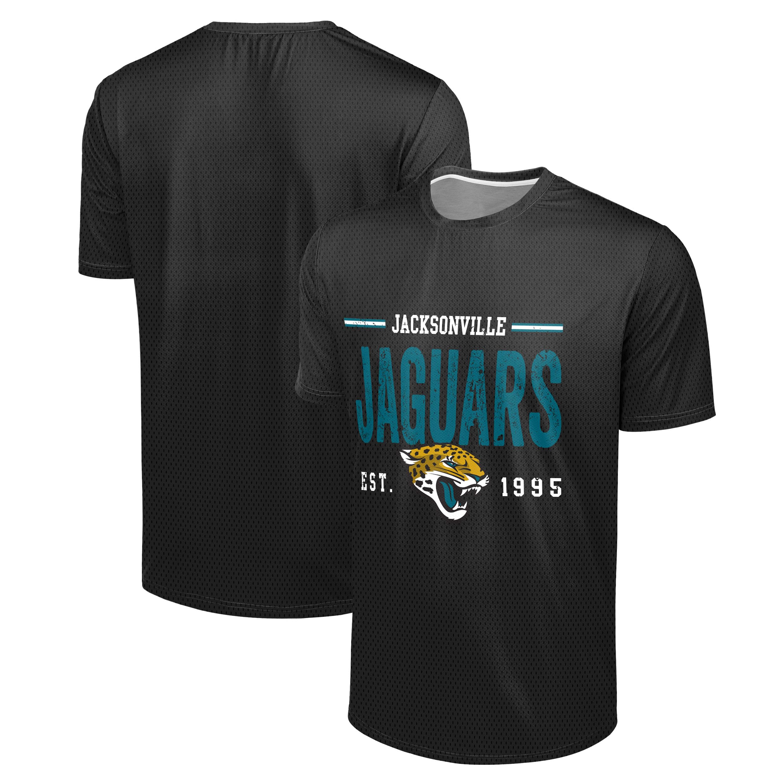 FOCO NFL Men's Officially Licensed Football Team Logo Wordmark Distressed Performance Team Color Crewneck T-Shirt, Jacksonville Jaguars - Black, Medium — image 1