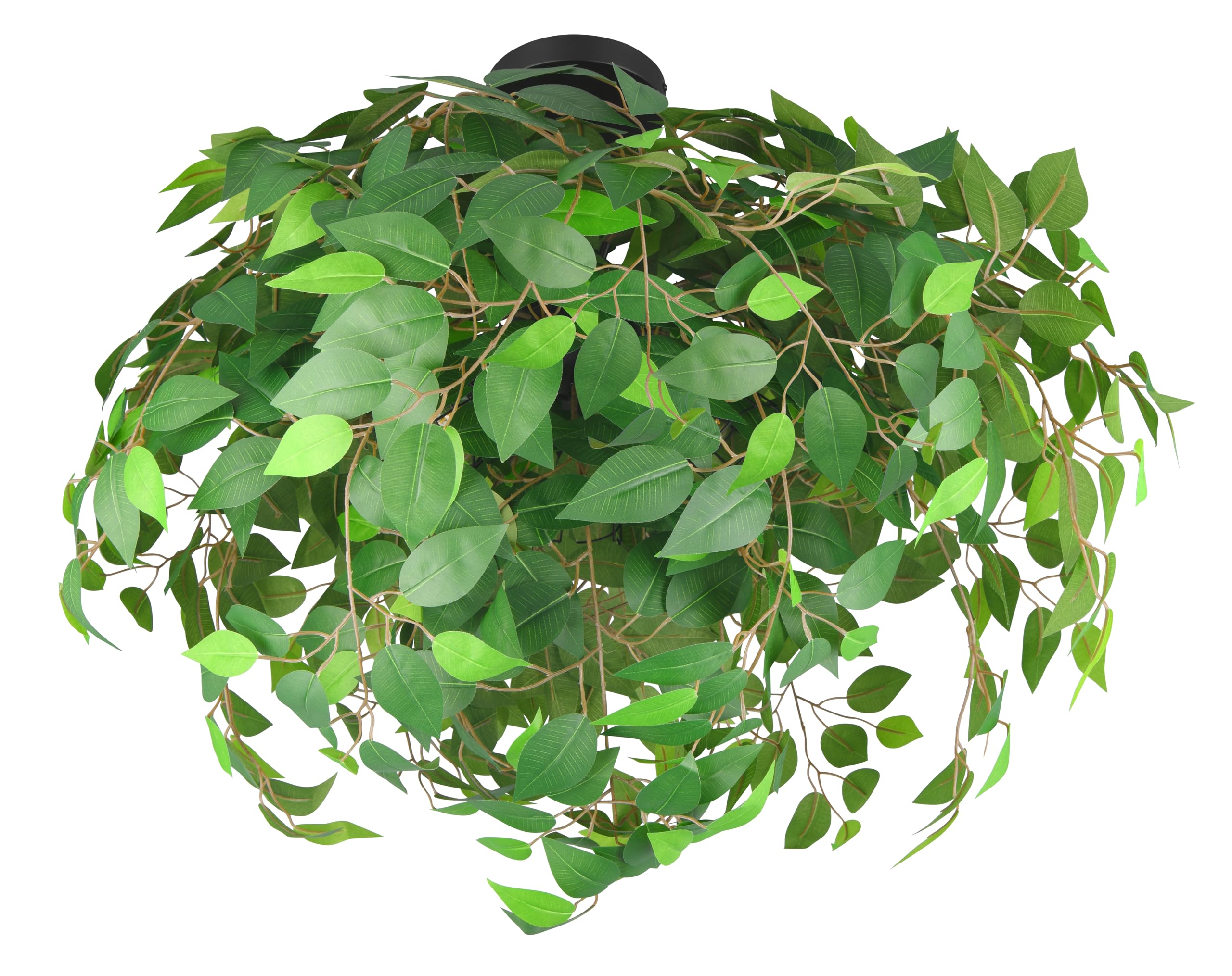 Reality Leuchten Ceiling Light LEAVY R60463015, matt Black Metal, Green Plastic Leaves, excl. 3X E14