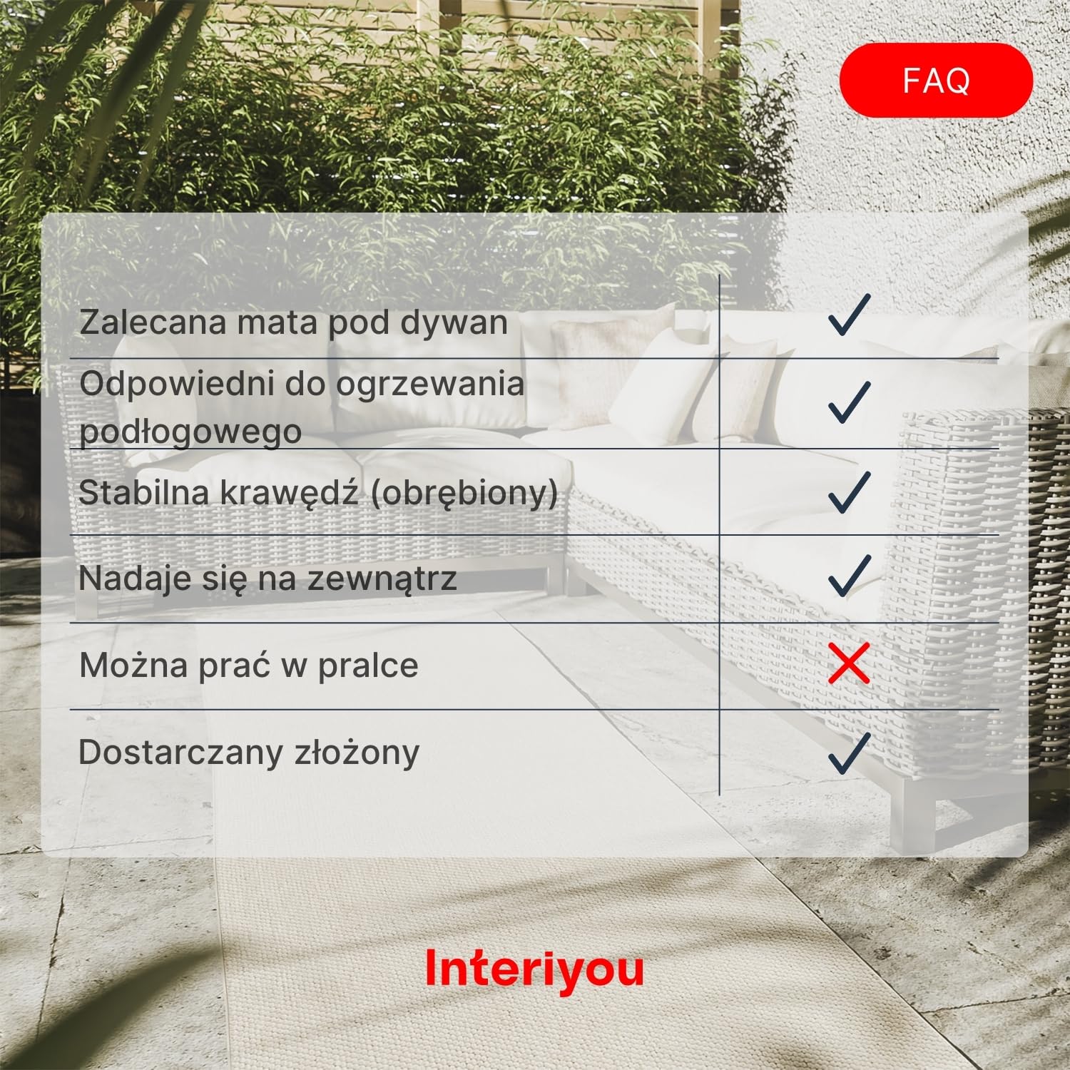 Interiyou dywan zewnętrzny Asti - Chodnik 80x250 cm Kremowy - Wygląd juty, odporny na warunki atmosferyczne, balkon, taras, ogród, kuchnia, odporny na promieniowanie UV, płaski splot