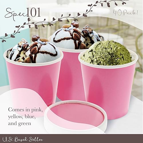 Miniatura 2 de Vasos de papel para helado con tapas, paquete de 40 vasos de postre de papel desechables coloridos para helados, sopas y aperitivos