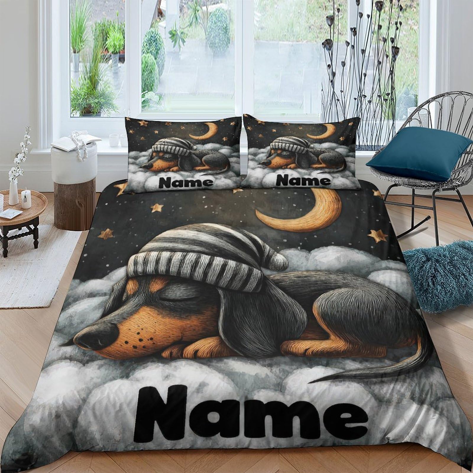 Ctjqhvkz Style-8 3D Printed Dachshund Moon Night Fitted Sheet Microfiber Soft Dog Cloud Mattress Cover For Bedroom Guest Room Decor Single（135X200cm）