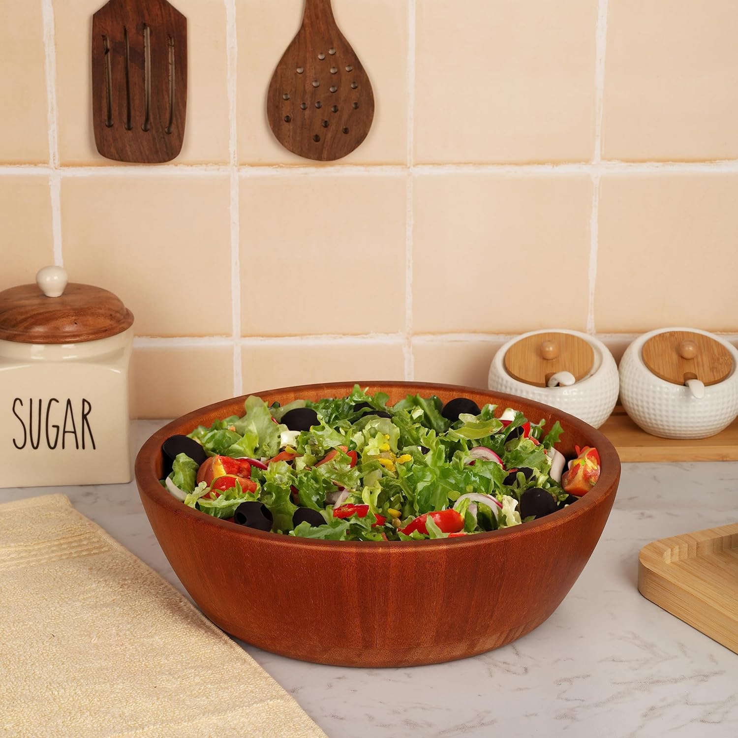 BELLE VOUS Große Bambus Schüssel Set - Salatschüssel Groß 29,5 cm ...