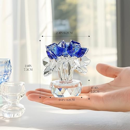 Miniatura 5 de H&D HYALINE & DORA Figuritas de rosas de cristal azul con caja de regalo