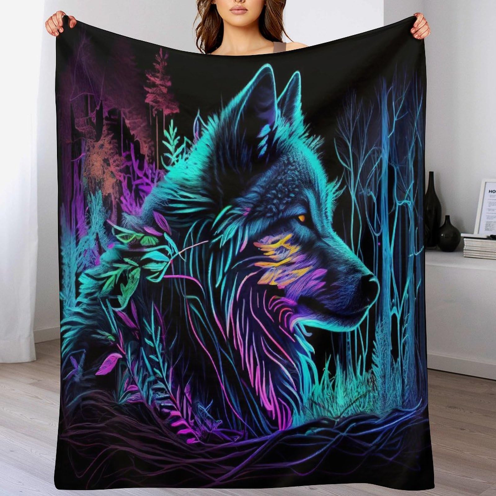 Couverture polaire loup flanelle le cadeau de douceur pour lit et canapé