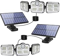 Vista 1 de Luces solares para interiores y exteriores, luces LED con sensor de movimiento solar, 3 cabezales ajustables de 270 gran angular luz de inundación