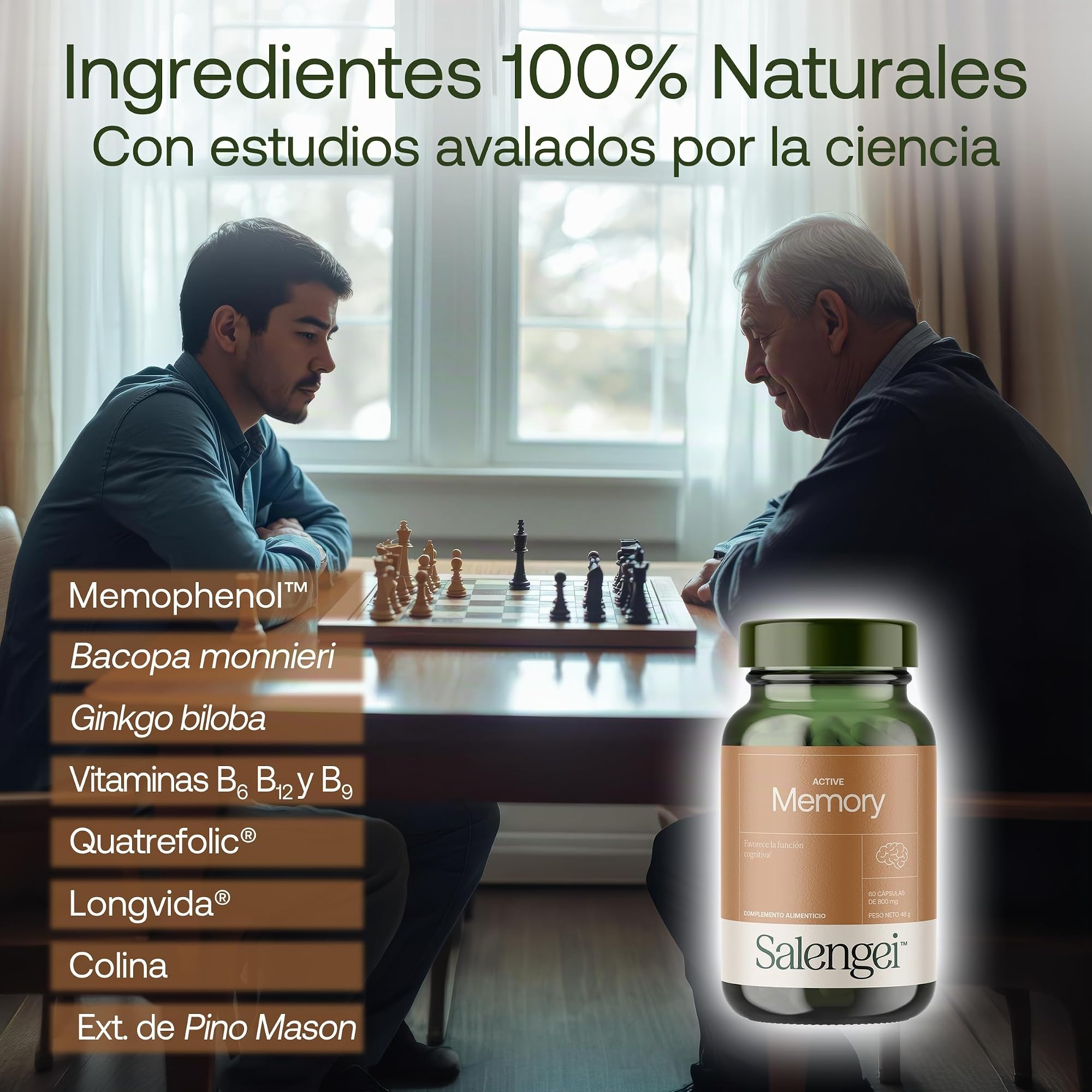 ACTIVE MEMORY - Memophenol (Polifenoles) | Longvida (Curcumina) | A base de plantas, Vitaminas del grupo B y Antioxidantes | Favorece la función cognitiva, la memoria y la concentración |