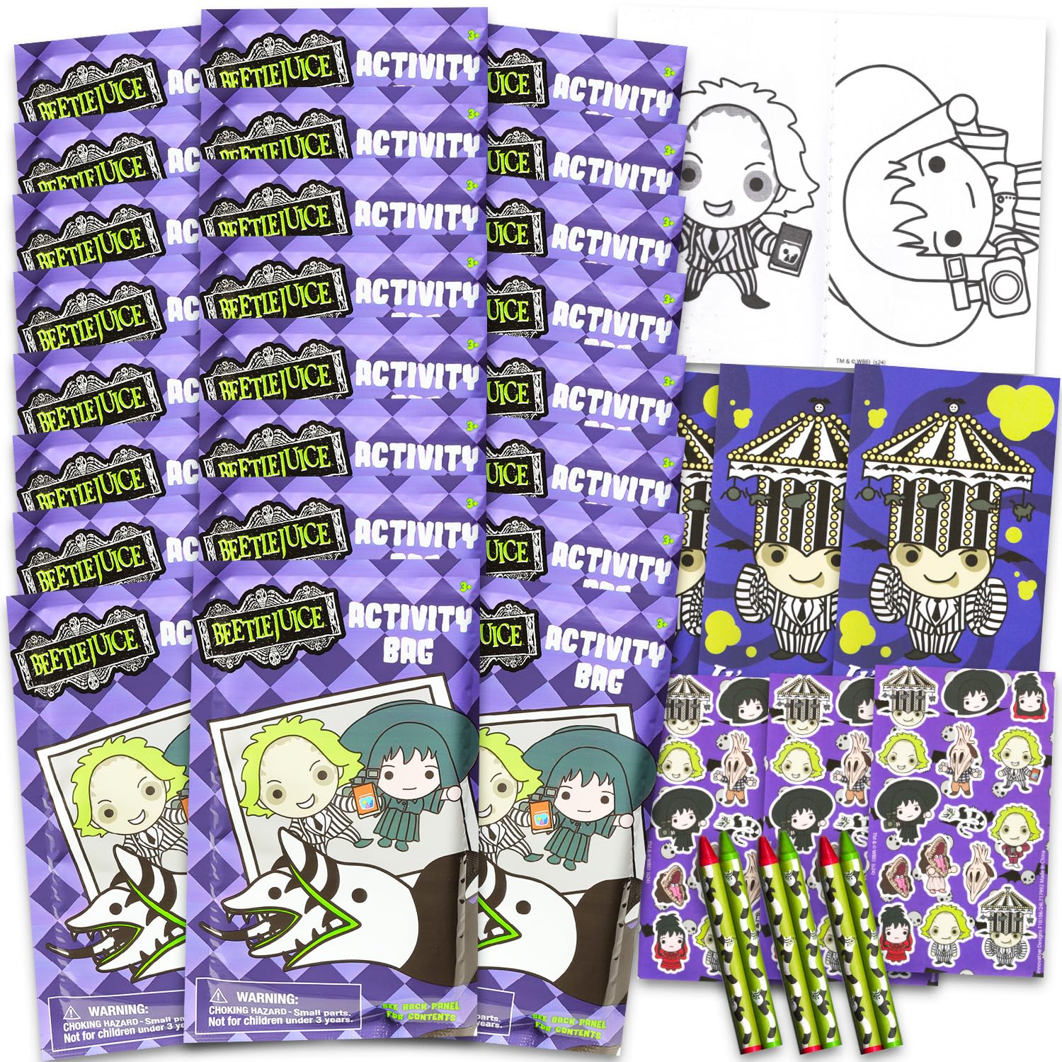 WARNER BROS PICTURESWarner Bros Pictures Beetlejuice Birthday Party Favors Set - Bundle with 24 Beetlejuice Play Packs | Mini Coloring Books, Stickers, and More for Goodie Bags (Beetlejuice Party Supplies)