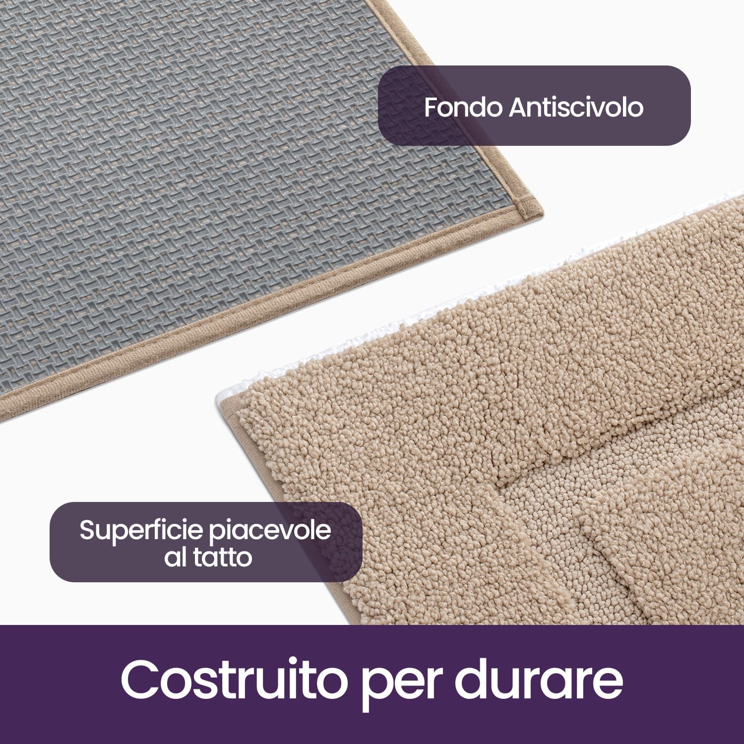 DEXI Tappeto Bagno 60 x 110 cm, Tappeti Assorbent e Lavabile, Tappetino Antiscivolo per Ingresso Doccia, Cucina, Camera da Letto, Beige