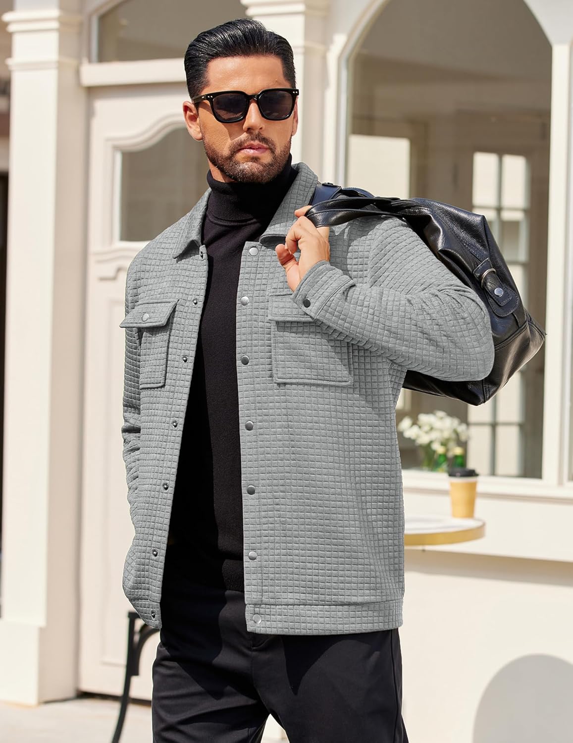 COOFANDY Mens Casual Shirt Jacket Button Down Waffle Jacket Long Sleeve Sweater Jackets Quilted Shacket Overshirt
