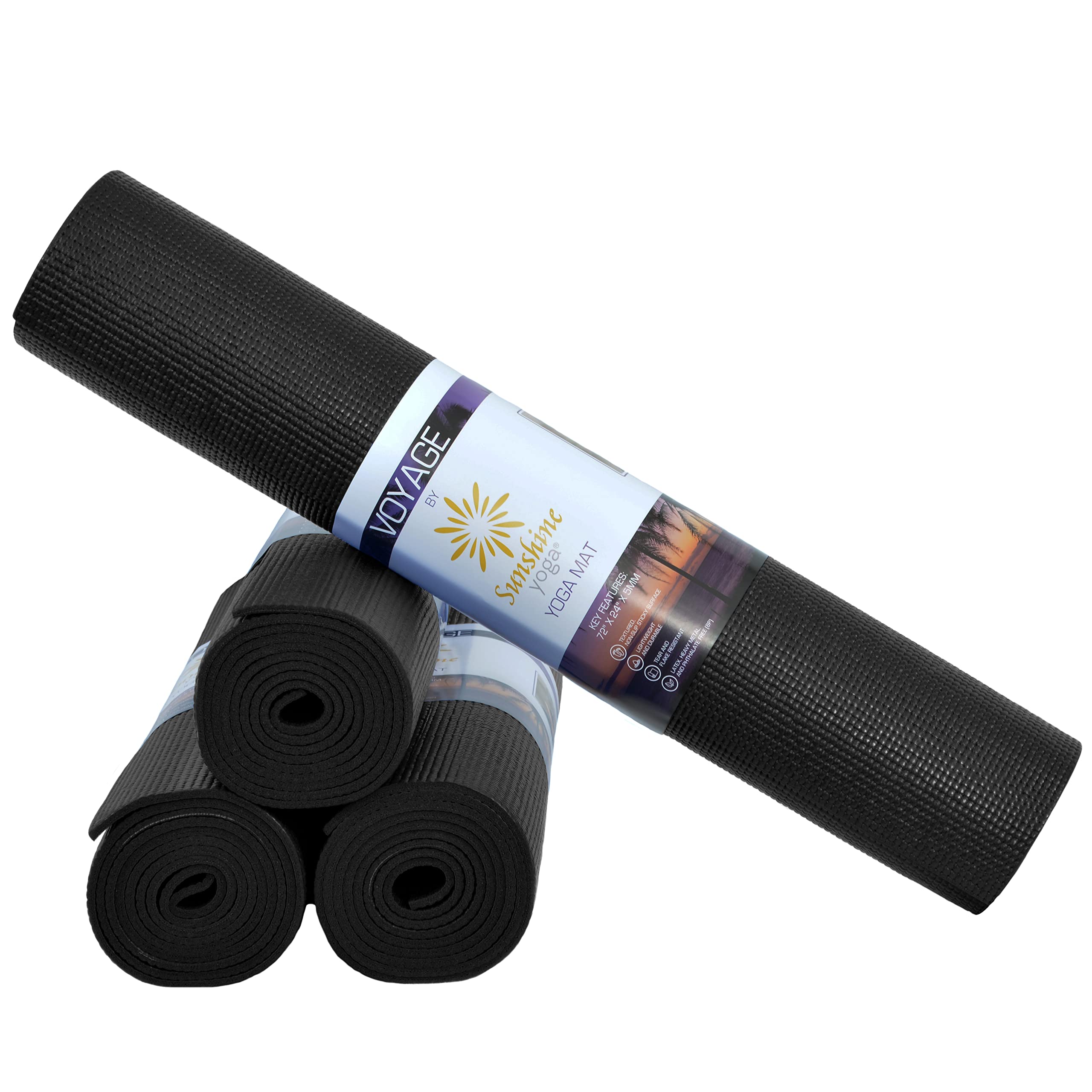 Sunshine Yoga Voyage Yoga Mat 4 Pack 72 x 24 Extra Long Exercise Mat 5mm Thick Bulk Yoga