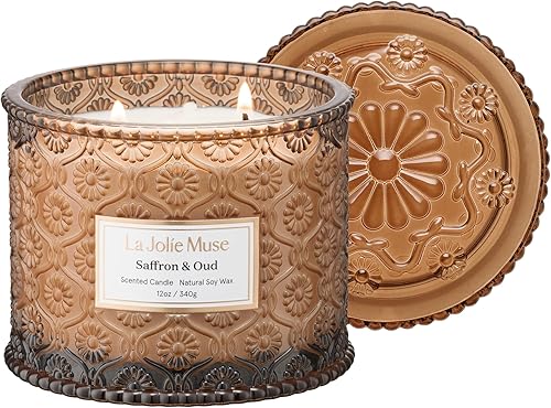 Miniatura 7 de LA JOLIE MUSE Vela de ámbar marroquí, velas aromáticas para el hogar, vela de soja grande de 2 mechas, velas perfumadas para hombres y mujeres,